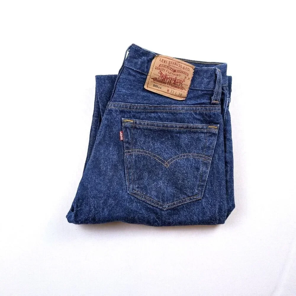 Vintage Levi's 501xx Fuzzy Dark Wash Button Fly Jeans Size 30*34 Made in USA